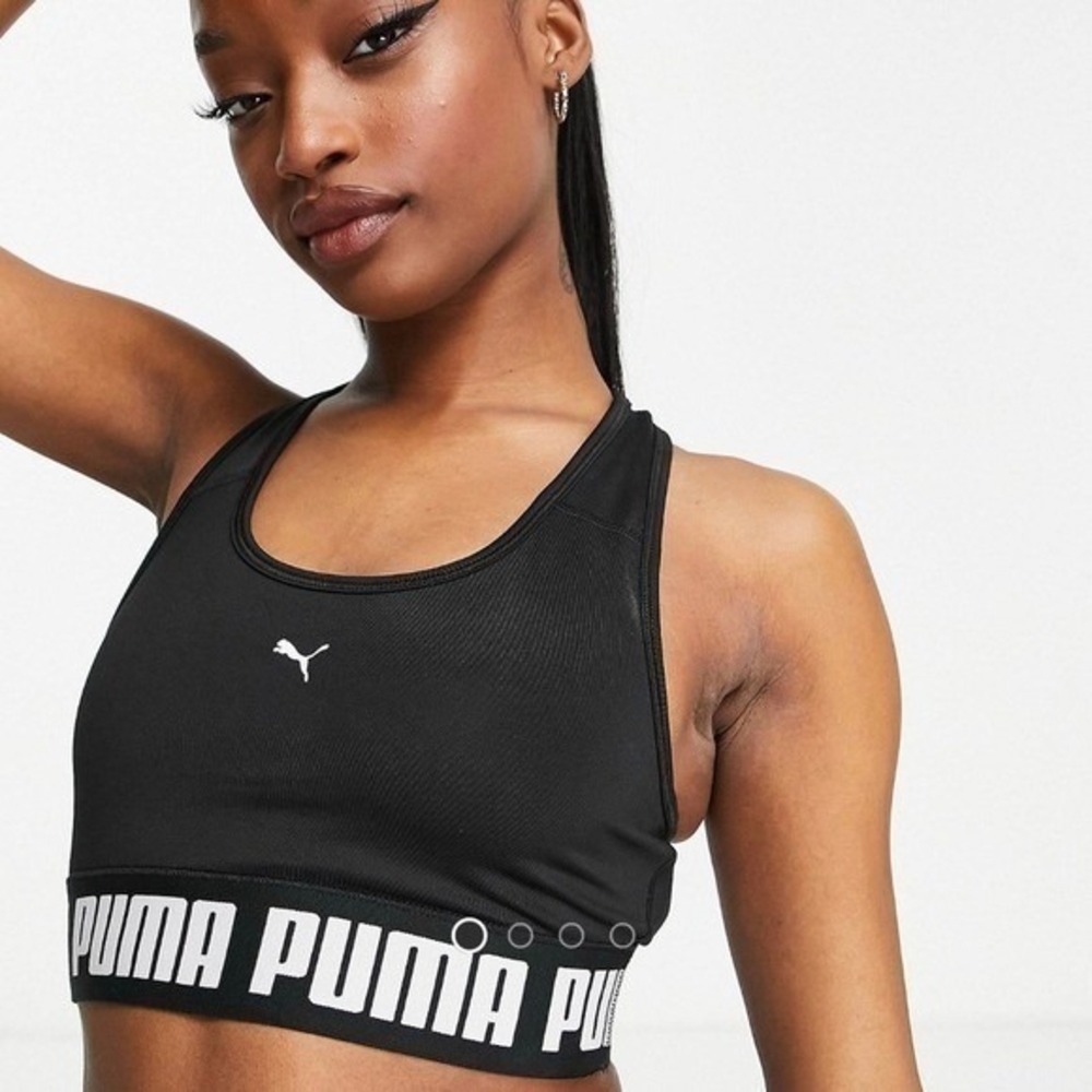 Puma Sports Bra Women Small Black Racerback Elastic Logo Band Active Workout Gym